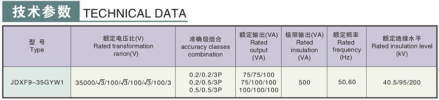 JDXF9-35GYW1型電壓互感器技術參數(shù)